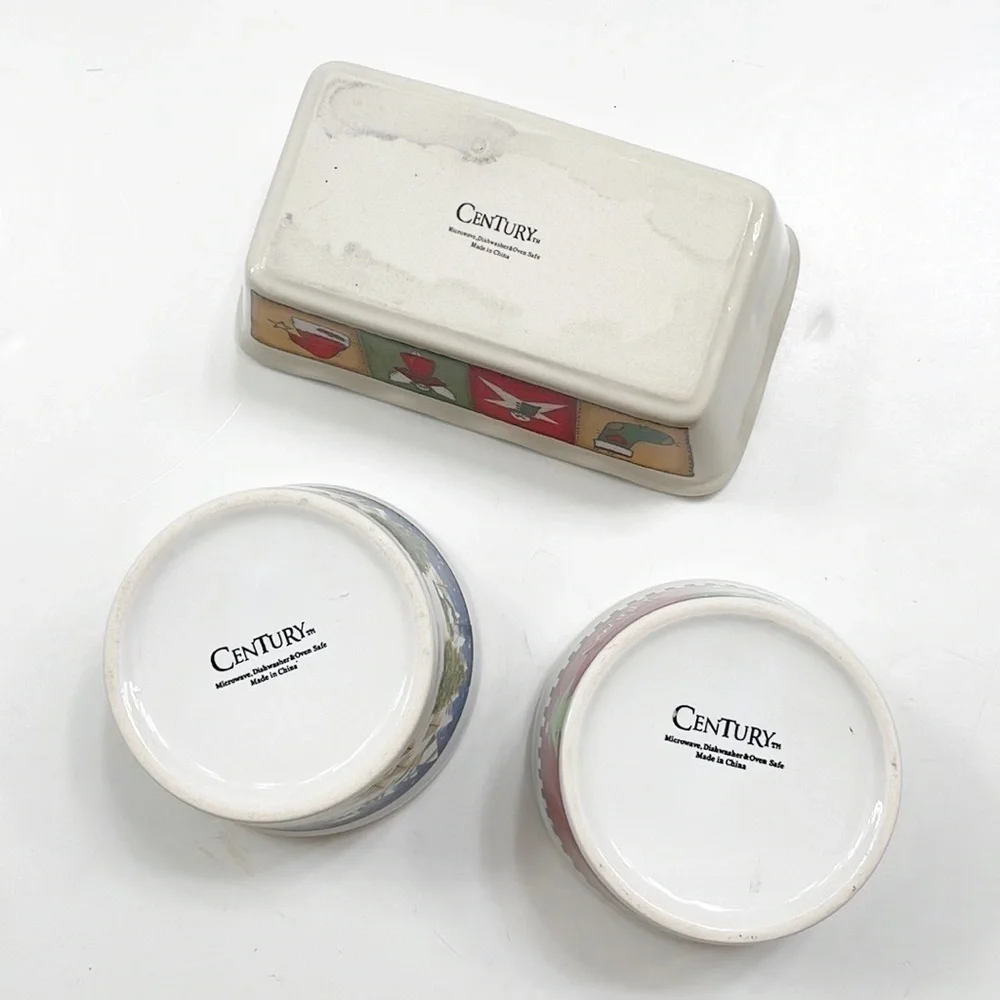 Century Christmas/winter print mini bread pan + two ramekins
